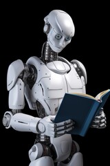 Robot holding and reading book