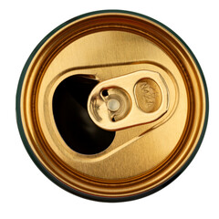 a tin can of lemonade or beer with an open lock, isolated