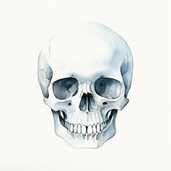 Fototapeta premium white human skull watercolor illustration clip art isolated on white background