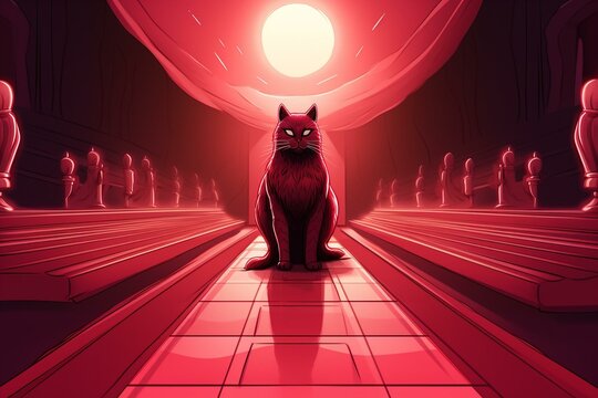 Illustration of a feline on a crimson runway receiving an award. Generative AI