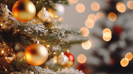 Obraz na płótnie Canvas christmas tree ball hanging on the Christmas tree, close up view
