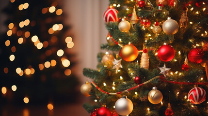 Fototapeta na wymiar christmas tree ball hanging on the Christmas tree, close up view
