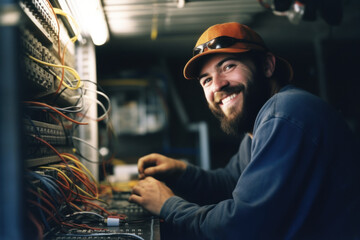 Portrait of a technician repairing a server in a datacenter