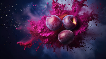 plum with colorful powder paint explosion