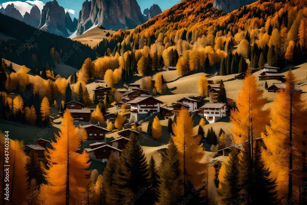 Aufkleber an image of the a beautiful mountain range during a vibrant autumn day - ai generative