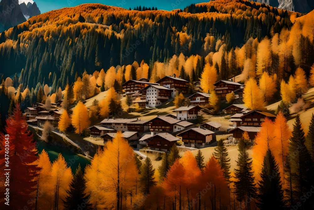 Aufkleber an image of the a beautiful mountain range during a vibrant autumn day - ai generative