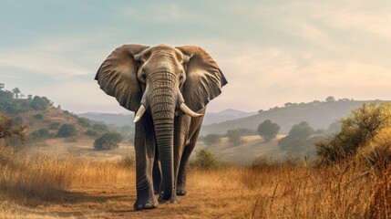 Fototapeta na wymiar elephant with sabana view