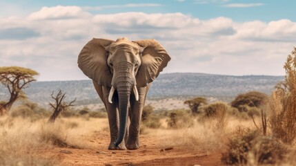 Fototapeta na wymiar elephant with sabana view