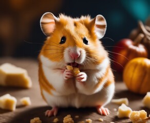 very beautiful portrait of an extremely cute and adorable golden hamster,