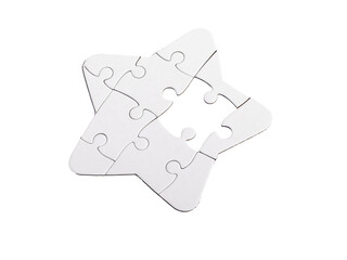 Missing puzzle piece in star jigsaw isolated on white
