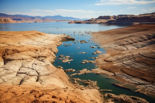 Shrinking lake mead due to severe drought in the American west. Generative AI