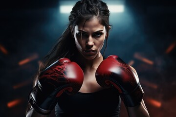 Fototapeta na wymiar Boxing gloves and portrait of woman.