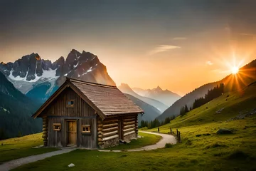 Foto op Canvas mountain hut in the mountains © Shahzad