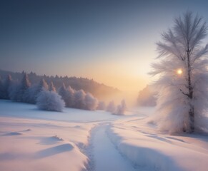 Obraz na płótnie Canvas Winter sunrise on beauty snow landscape