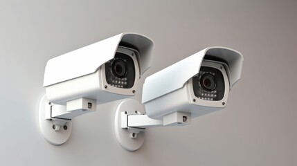 Photo of two white security cameras mounted on a wall