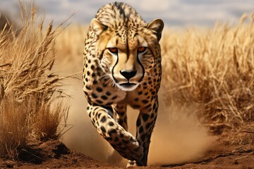 Cheetah stalking fro prey on savanna digital art