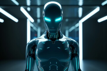 Technology theme dark illustration of a humanoid robot - obrazy, fototapety, plakaty