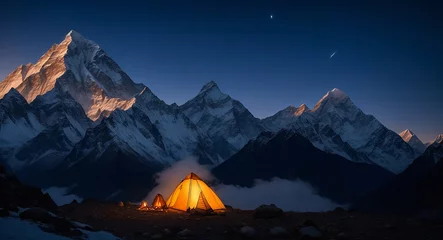 Lichtdoorlatende rolgordijnen zonder boren Mount Everest an incredibly detailed image of the High Mountains at dusk - AI Generative