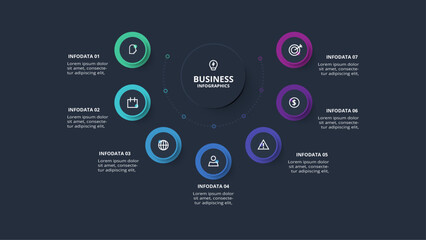 Creative concept for infographic with 7 steps, options, parts or processes. Business data visualization.