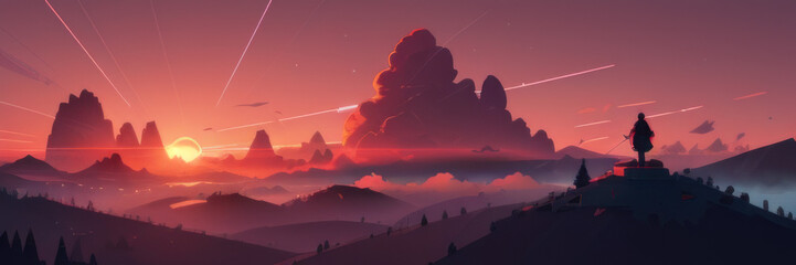 Fantastical mountain landscape within a magical land, Generative aI