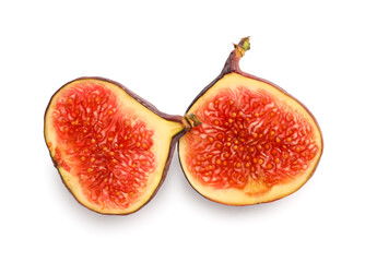 Fresh juicy cut figs on white background