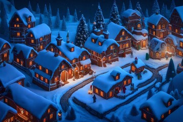 Isometric fantasy, foggy night, a layered labyrinth of ice and snow, Snowmen, Super color, best quality, high definition - AI Generative - obrazy, fototapety, plakaty