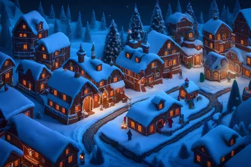 Selbstklebende Fototapete Paris Isometric fantasy, foggy night, a layered labyrinth of ice and snow, Snowmen, Super color, best quality, high definition - AI Generative