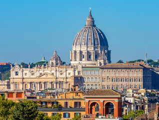 Fototapeta na wymiar St. Peter's basilica in Vatican seen from Pincian hill, Rome, Italy