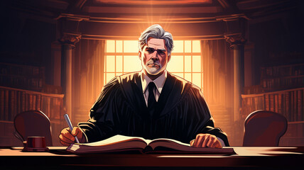 illustration of a businessman in the courtroom - obrazy, fototapety, plakaty