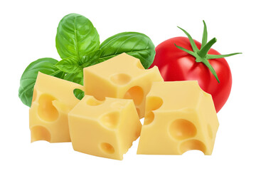 cubes of cheese isolated on white background with clipping path and full depth of field