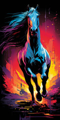 A running horse in an abstract version of pop art. Ai generative