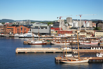 Pipervika bay and Aker Brygge district in Oslo. Norway - 647412424