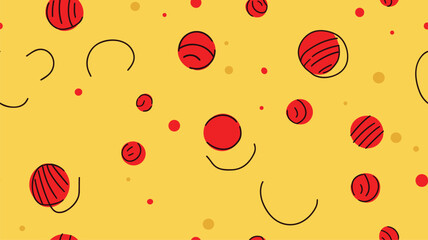 Red and yellow circles and moons on a yellow background. Seamless pattern. Vector illustration.