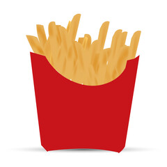 French Fries potato fast food in Red Carton Package Box Isolated on White background