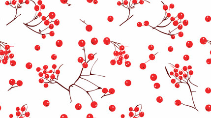 Seamless vector pattern with a sprig of mountain ash. Bright red balls for the cover or wrapping paper, fabric.