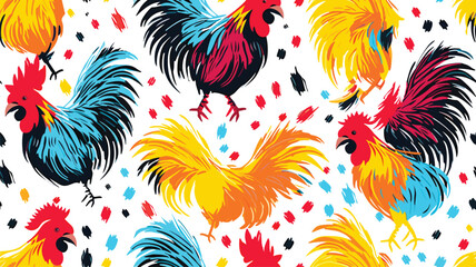 Fototapeta na wymiar Set roosters in a pop art style
