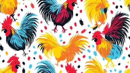 Fotobehang Set roosters in a pop art style © Moiz