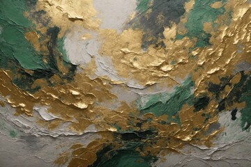golden, white and green paint, golden and white background, paint texture, golden texture, background, texture of the old wall, Generative AI