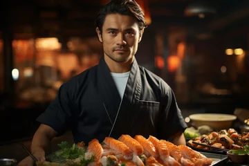 Foto op Canvas plate of fresh tasty sushi with seafood © Наталья Добровольска