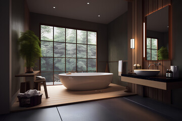 Fototapeta na wymiar Japan style interior of bathroom in modern house.