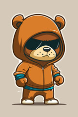 Obraz premium A drawn cool, rebellious young bear
