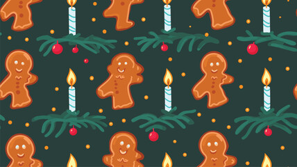Christmas gingerbread with a candle, vector seamless pattern