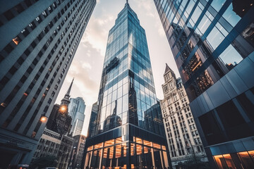 Fototapeta na wymiar Low angle of tall building in Manhattan