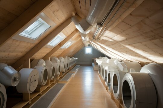 Efficient ventilation system and heating/cooling in well-insulated attic. Generative AI
