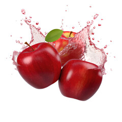 red apples jus splashing, on a transparent background