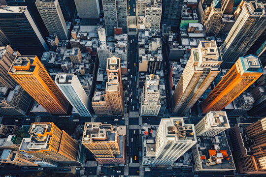 Top down view of New York aerial view of downtown on a sunny day © VisualProduction