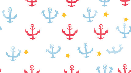 Cute crab with starfish and anchor on white background, vector seamless pattern
