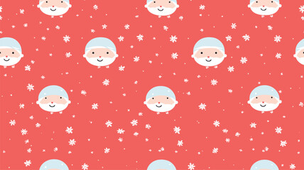 Cute Santa Claus face with snowflakes, vector seamless Christmas pattern