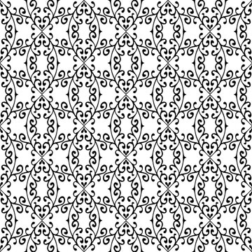 Seamless pattern with retro folk motifs in black and white