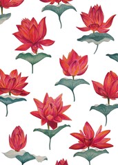 Watercolor colorful lotus flowers, wallpaper, background, postcard. Luxurious flowers.